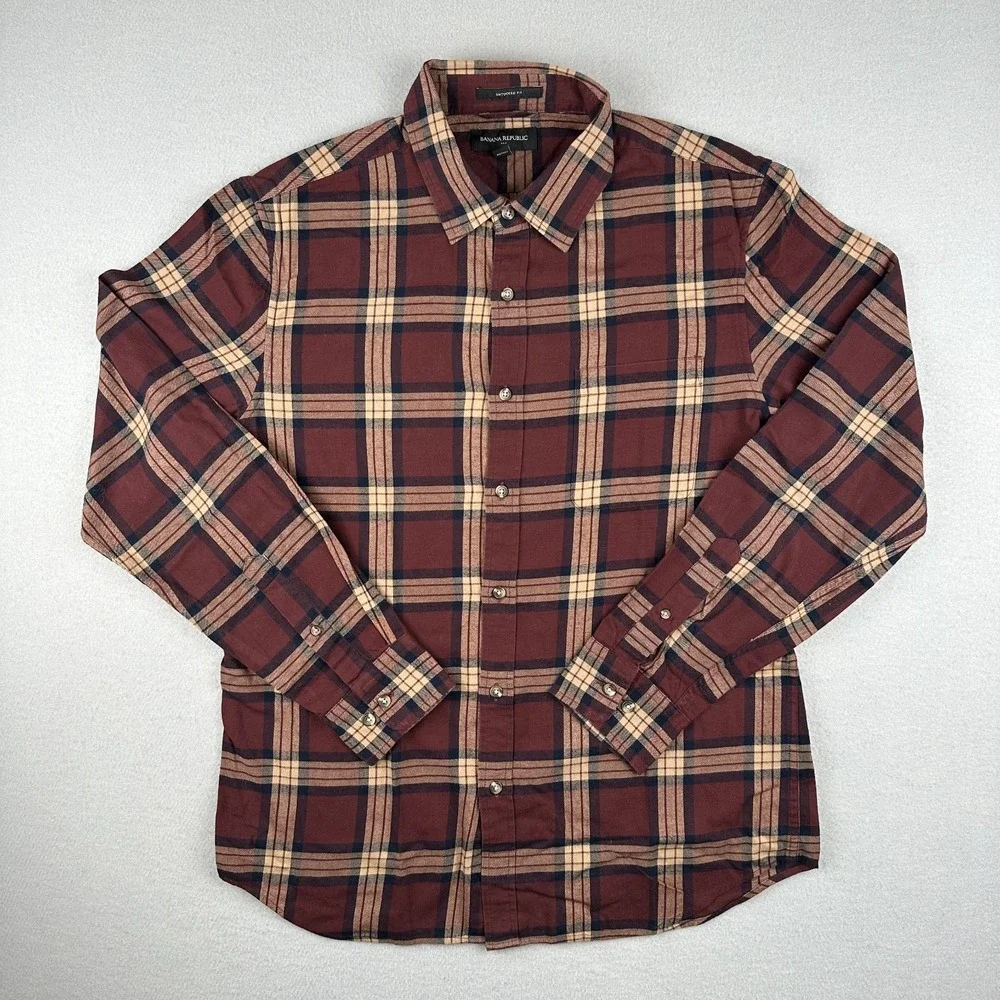 Banana Republic Shirt Shirt Plaid Untucked Fit Mens Large Long Sleeve Button Up